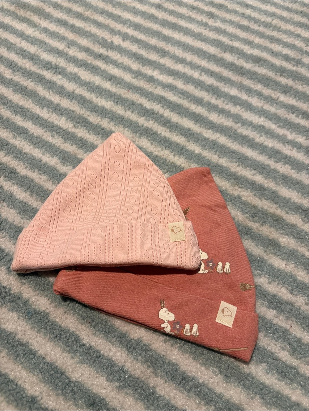 Baby Pink Knit Beanie Snoopy Fall Print Set - Cozy Fall  Accessories